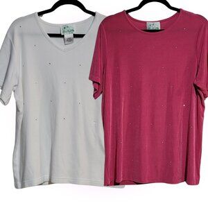 BUNDLE OF 2 MCBLING Y2K T-SHIRTS EUC QUACKER FACTORY EUC SIZE L PINK WHITE